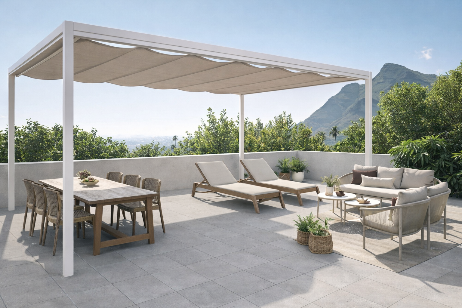 Dakterras met lounge en eethoek